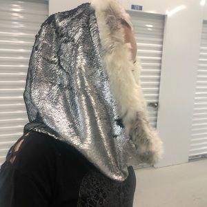 silver Mermaid Scales Festival Hood - Burning Man